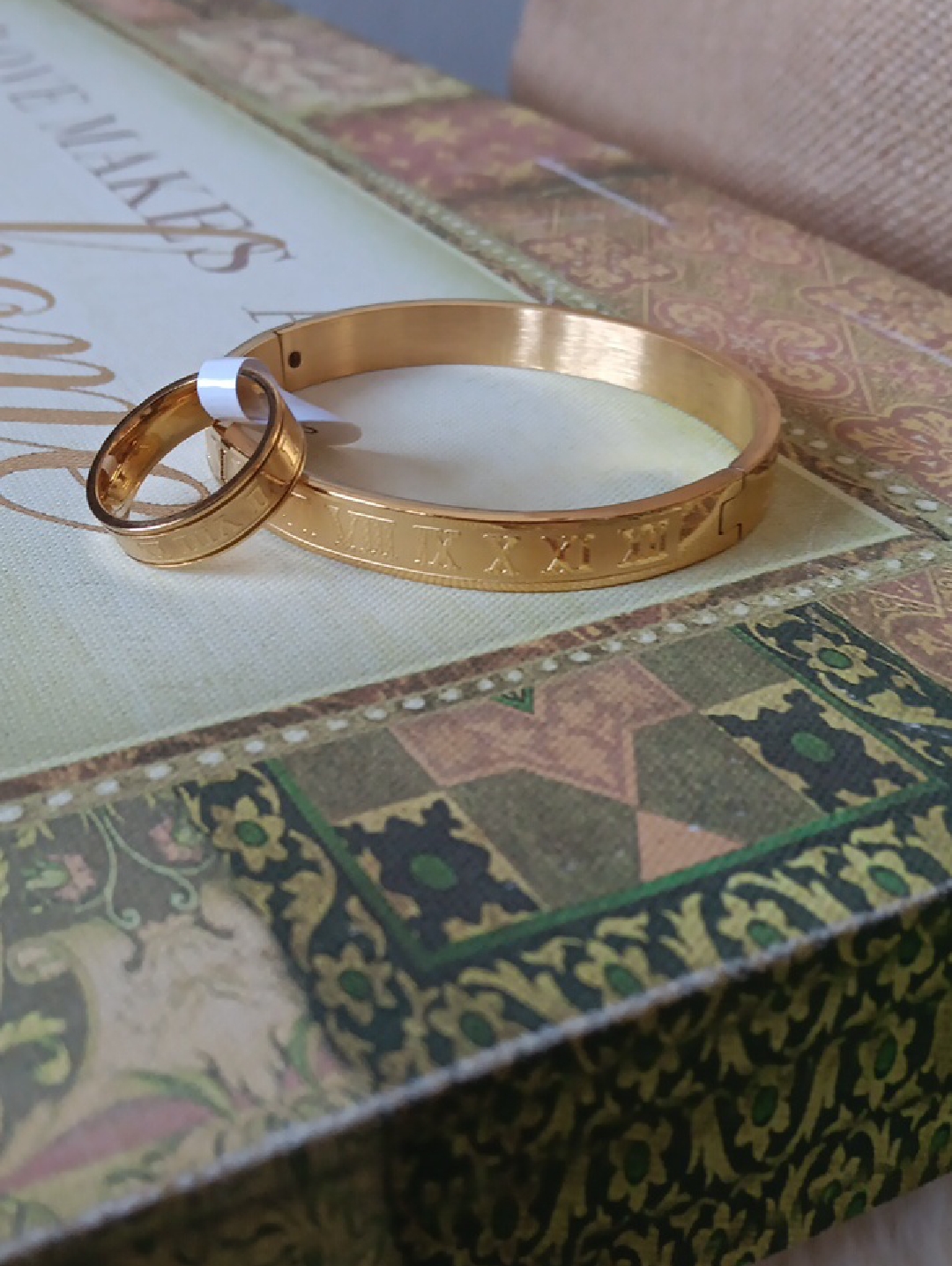 18k Gold Plated Bracelet Roman Numeral Bracelet Ring Set 2 Pieces Size 9 N 8